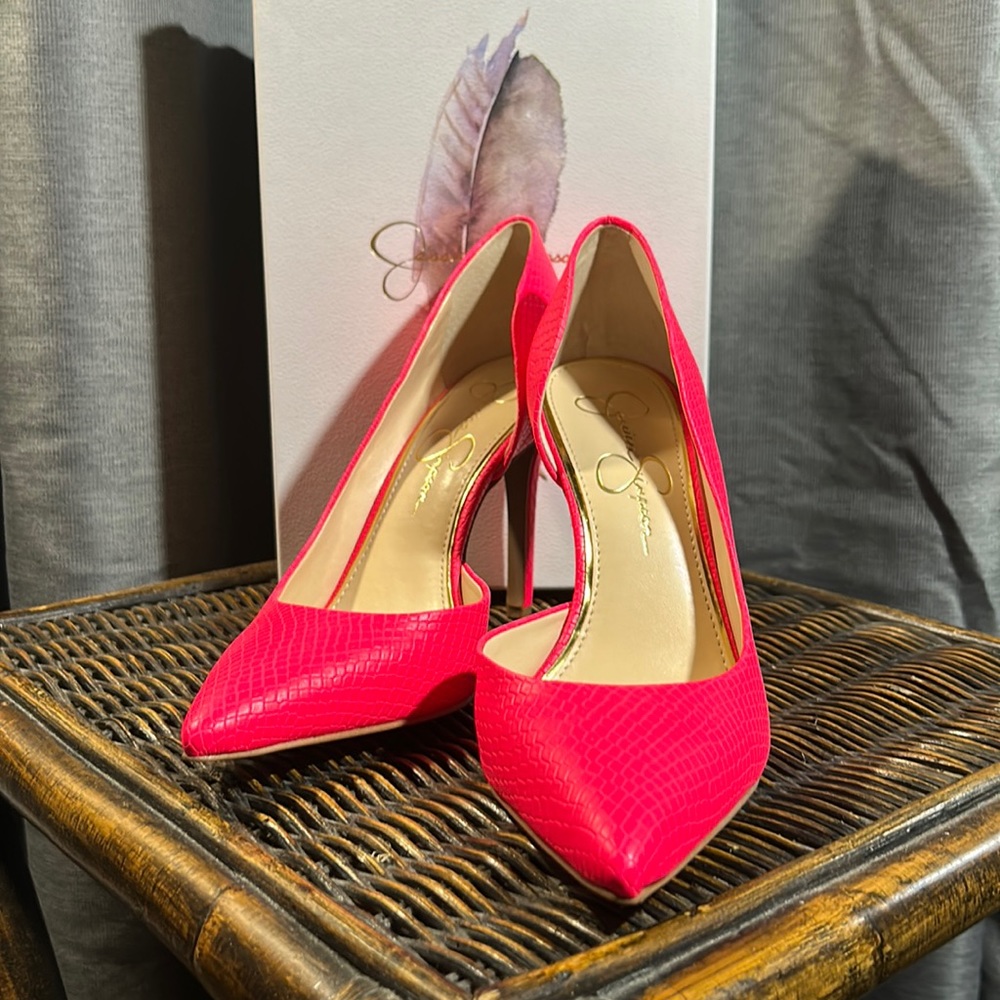 Claudette Laser Pink Embossed Reptile Jessica Simpson Heels